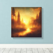 Gouden Schemering Rivier Door Dromerig Bos Canvas Afdruk (Insitu (Houten vloer))
