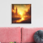 Gouden Schemering Rivier Door Dromerig Bos Canvas Afdruk (Insitu (Woonkamer))
