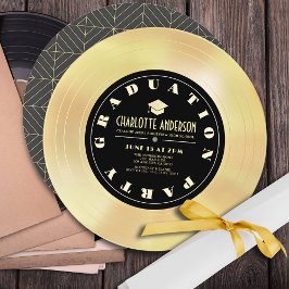 Gouden schijf / Vinyl Record Graduation Party Kaart