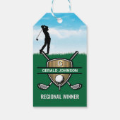 Gouden Schild Aangepast Golf Monogram Ontwerp Cadeaulabel (Achterkant)