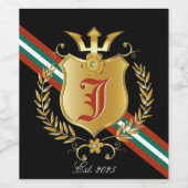 Gouden Schild & Crest Rood|Groene Streep Monogram Wijn Etiket (Enkel label)