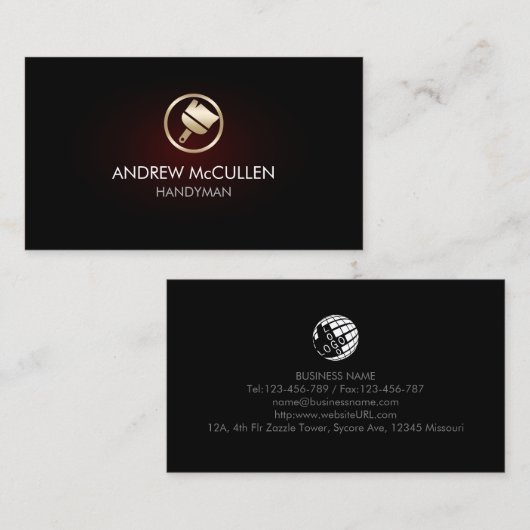 Gouden schilder penseel pictogram rode gloed visitekaartje (Voorkant / Achterkant)