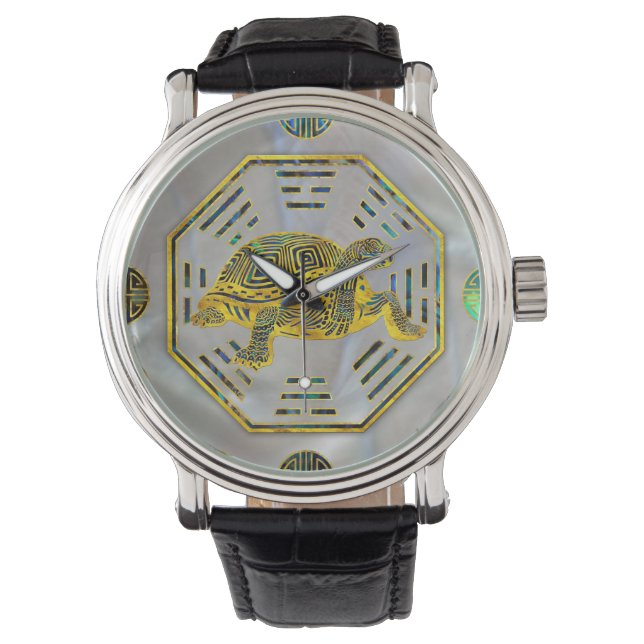 Gouden schildpad / schildpad Feng Shui Abalone She Horloge (Voorkant)