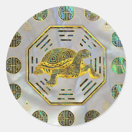 Gouden schildpad / schildpad Feng Shui Abalone She Ronde Sticker (Voorkant)