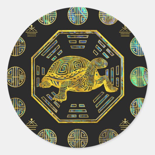 Gouden schildpad / schildpad Feng Shui Abalone She Ronde Sticker (Voorkant)