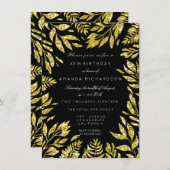 Gouden schitter doorbladert BloemenLijst Zwarte Kaart (Voorkant / Achterkant)