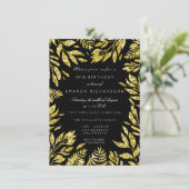 Gouden schitter doorbladert BloemenLijst Zwarte Kaart (Staand voorkant)