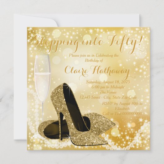 Gouden schoen elk nummer stapt in verjaardagsfeest kaart (Voorkant)