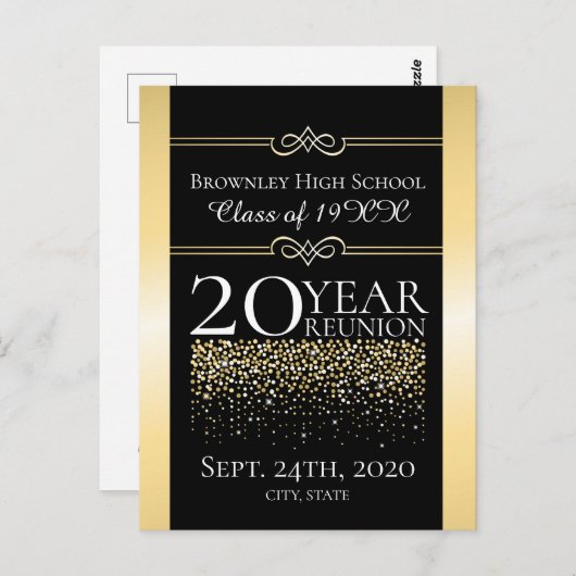 Gouden school reünie ontwerp briefkaart (Voorkant / Achterkant)