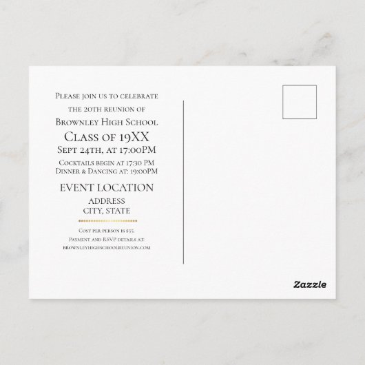 Gouden school reünie ontwerp briefkaart (Achterkant)