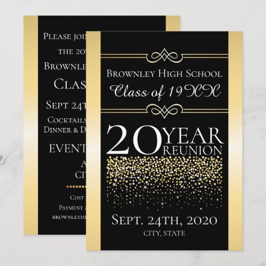 Gouden school reünie ontwerp kaart (Voorkant / Achterkant)