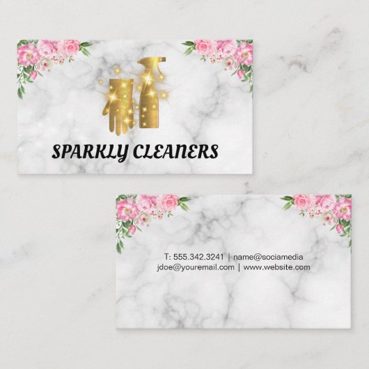 Gouden Schoonmaakgereedschap | Glanzend | Bloemen Visitekaartje (Voorkant / Achterkant)