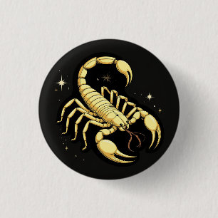 Gouden Schorpioen Zodiacontwerp met Ornamenten Ronde Button 3,2 Cm