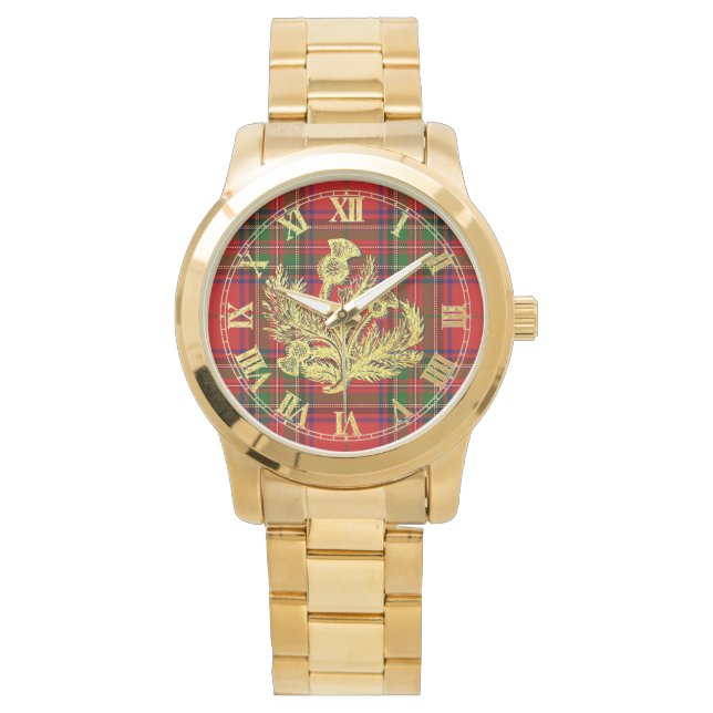 Gouden Schotse distel op Plaid Horloge (Voorkant)