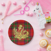 Gouden Schotse Distel op Plaid Papieren Bordje (Feest)