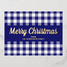 Gouden Schrift Blauwe Gingham Prettig Kerstfeest
