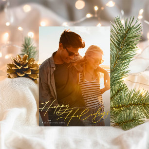 Gouden Schrift Calligrafie Gelukkig Kerstmis Foto Folie Feestdagenkaart