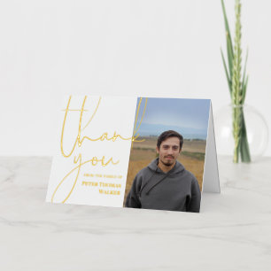 Gouden schrift & foto dank je wel rouwkaart folie wenskaart