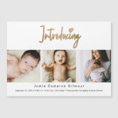 Gouden Schrift Introductie Aangepaste 3 foto Baby Magnetische Uitnodiging (Voorkant)
