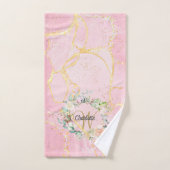 Gouden Schrift Monogram Roze Geode Agaat Bloem Bad Handdoek (Handdoek)