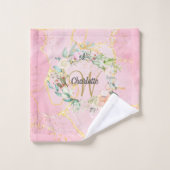 Gouden Schrift Monogram Roze Geode Agaat Bloem Bad Handdoek (Wasdoekje)