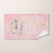 Gouden Schrift Monogram Roze Geode Agaat Bloem Bad Handdoek (Handdoek)