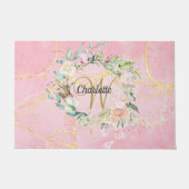 Gouden Schrift Monogram Roze Geode Agaat Bloem Deurmat (Voorkant)