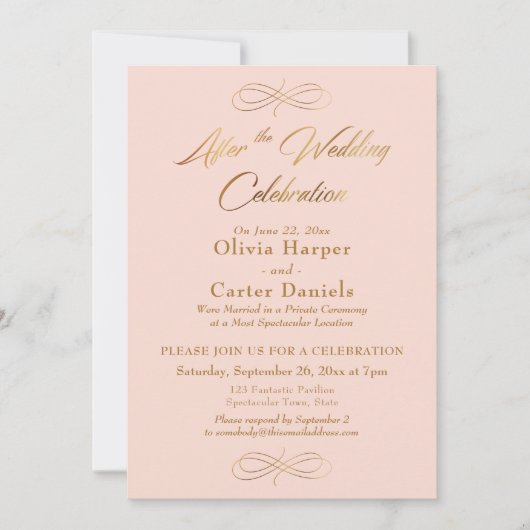 Gouden Schrift Na de Huwelijksviering Blozen Kaart (Voorkant)