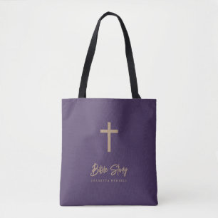 Gouden Schrift Paarse Persoonlijke Bijbelstudie Tote Bag