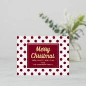 Gouden Schrift Rode Stippen Prettig Kerstfeest Folie Feestdagen Briefkaart (Staand Voorkant)