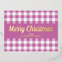 Gouden schrift roze gingham vrolijk kerstfeest