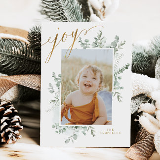Gouden schrift waterverf eucalyptus kerstkaart