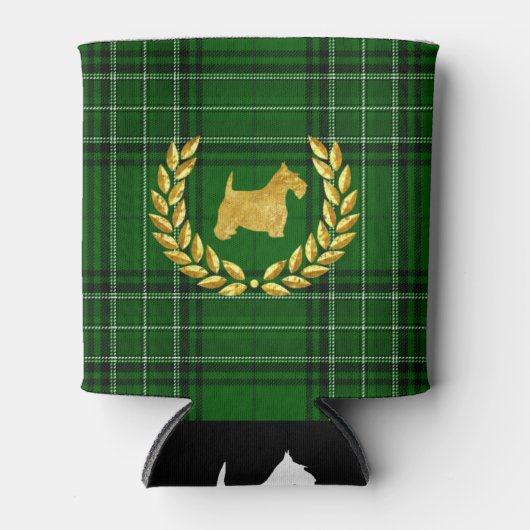 Gouden Scottie & Krans Groen Plaid Blikjeskoeler (Voorkant)