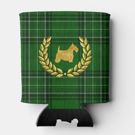 Gouden Scottie & Krans Groen Plaid Blikjeskoeler (Achterkant)