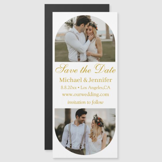 gouden script 2 boog foto's save the date magneet (Voorkant / Achterkant)