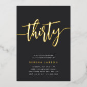 Gouden Script 30e Verjaardagsfeestje Folie Uitnodiging (Voorkant)