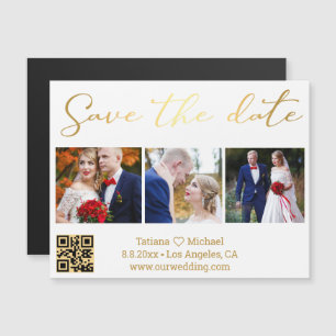 Gouden Script 3 Foto QR Code Save The Date Magneet