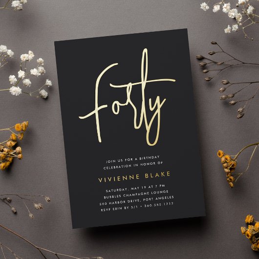Gouden Script 40e Verjaardagsfeestje Folie Uitnodiging