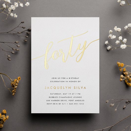 Gouden Script 40e Verjaardagsfeestje Folie Uitnodiging