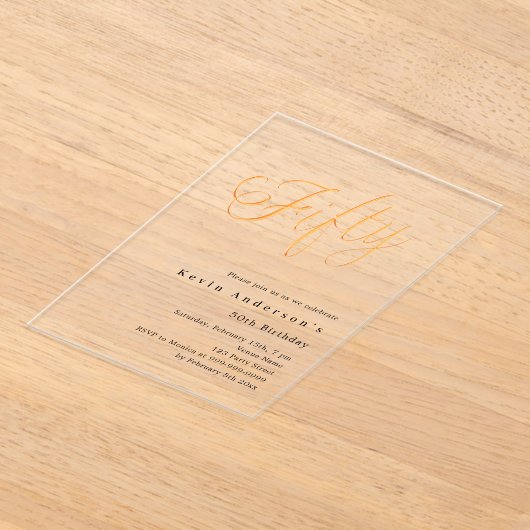 Gouden script 50ste verjaardag duidelijk acryl uitnodigingen (Laagn)