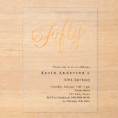 Gouden script 50ste verjaardag duidelijk acryl uitnodigingen (Voorkant)