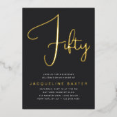 Gouden Script 50ste Verjaardagsfeest Folie Uitnodiging (Voorkant)