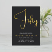 Gouden Script 50ste Verjaardagsfeest Folie Uitnodiging (Staand Voorkant)