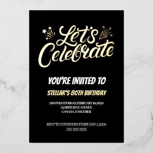 Gouden Script 80ste Verjaardagsfeest Folie Uitnodiging (Voorkant)