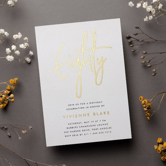 Gouden Script 80ste Verjaardagsfeest Folie Uitnodiging