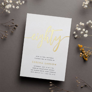 Gouden Script 80ste Verjaardagsfeest Folie Uitnodiging