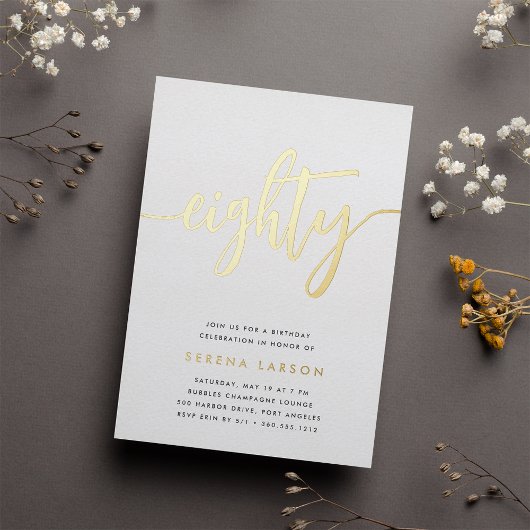 Gouden Script 80ste Verjaardagsfeest Folie Uitnodiging
