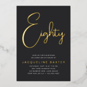 Gouden Script 80ste Verjaardagsfeest Folie Uitnodiging (Voorkant)