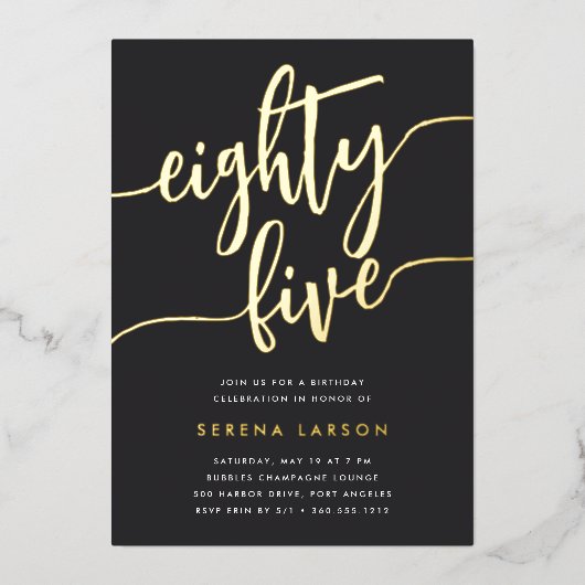 Gouden Script 85e verjaardagsfeest Folie Uitnodiging (Voorkant)