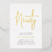 Gouden Script 90ste Verjaardagsfeest Folie Uitnodiging (Voorkant)